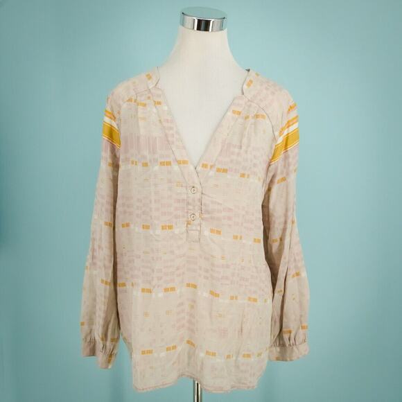 Prana Size XL Abstract Print V Neck Long Sleeve Tecel Lyocell Top Blouse Shirt - Picture 1 of 7